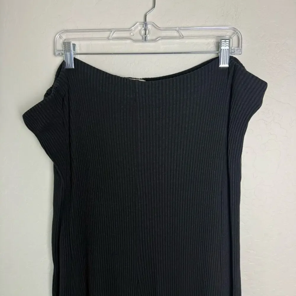 Mara Hoffman Meda Black Rib Knit Midi Skirt XL